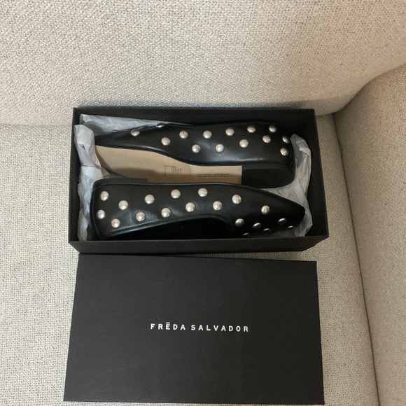 Freda Salvador Black Studded Leather Ballet Flats - Picture 3 of 3